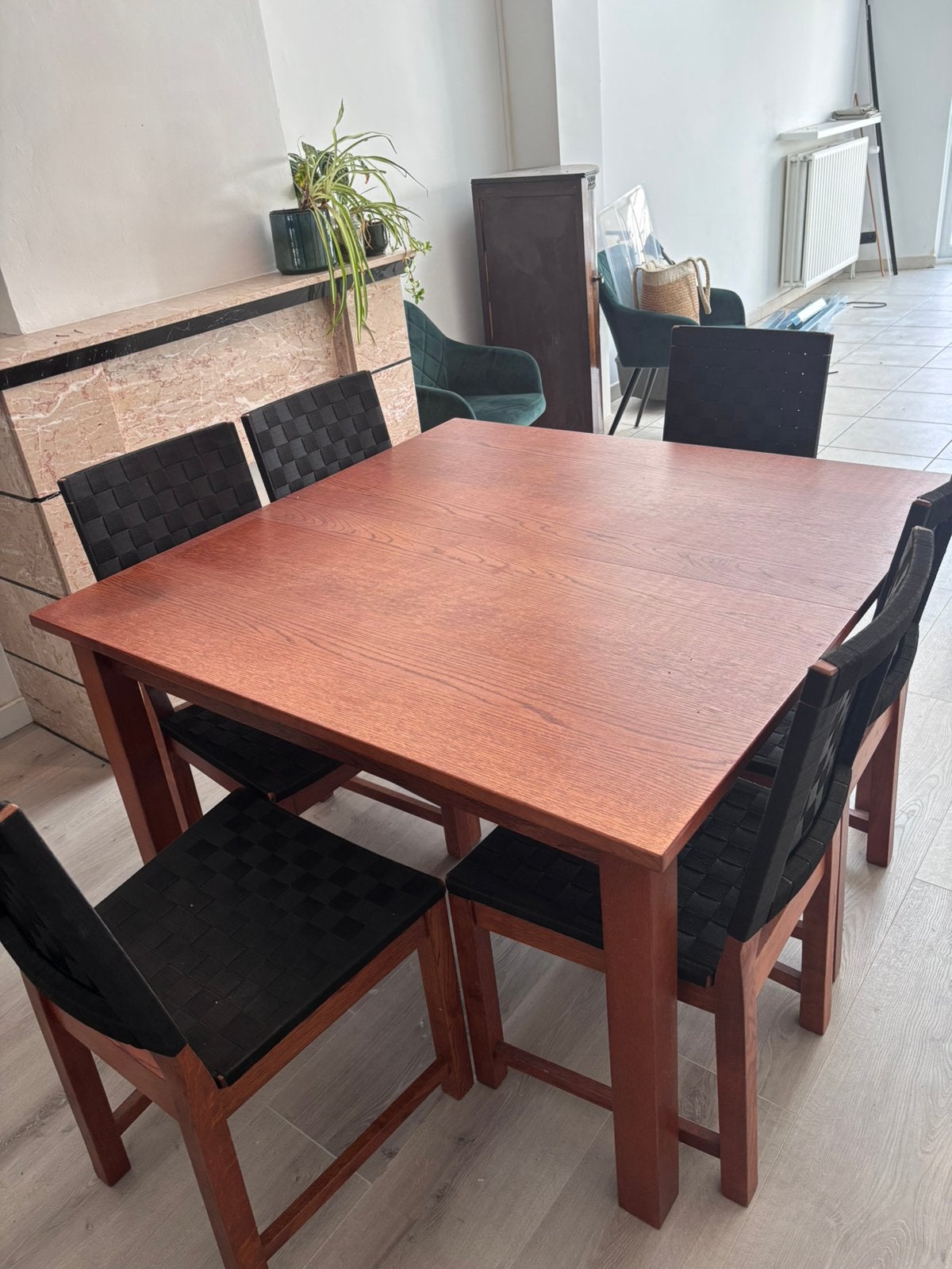 Mooie houten tafel (uitschuifbaar) + 6 stoelen, Huis en Inrichting, Ophalen, Gebruikt, 4 tot 6 stoelen