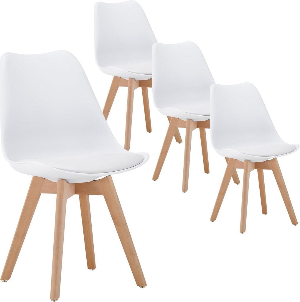 Eetkamerstoelen, 4 stuks, wit, massief hout, nieuw, Huis en Inrichting, Stoelen, Ophalen, Leer, Wit, Nieuw