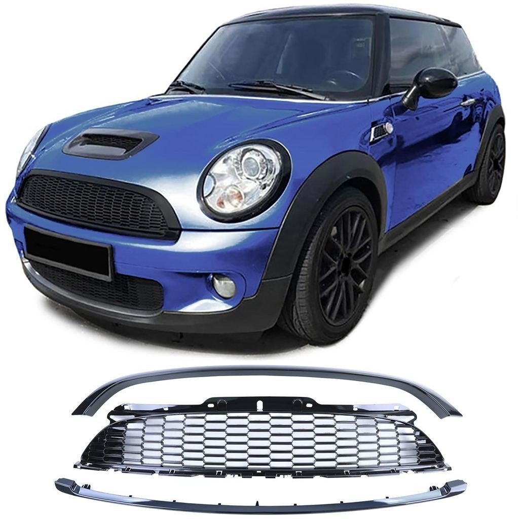 Grill Set Glans Zwart Mini R55 / R56 – 3-delig Sportieve Fro, Verzenden