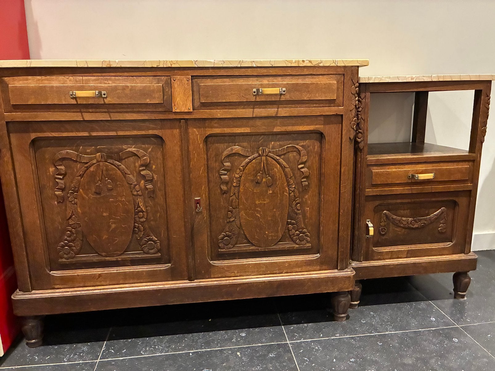 Oude kastjes met marmeren blad, Ophalen, Gebruikt, Art deco, Overige houtsoorten