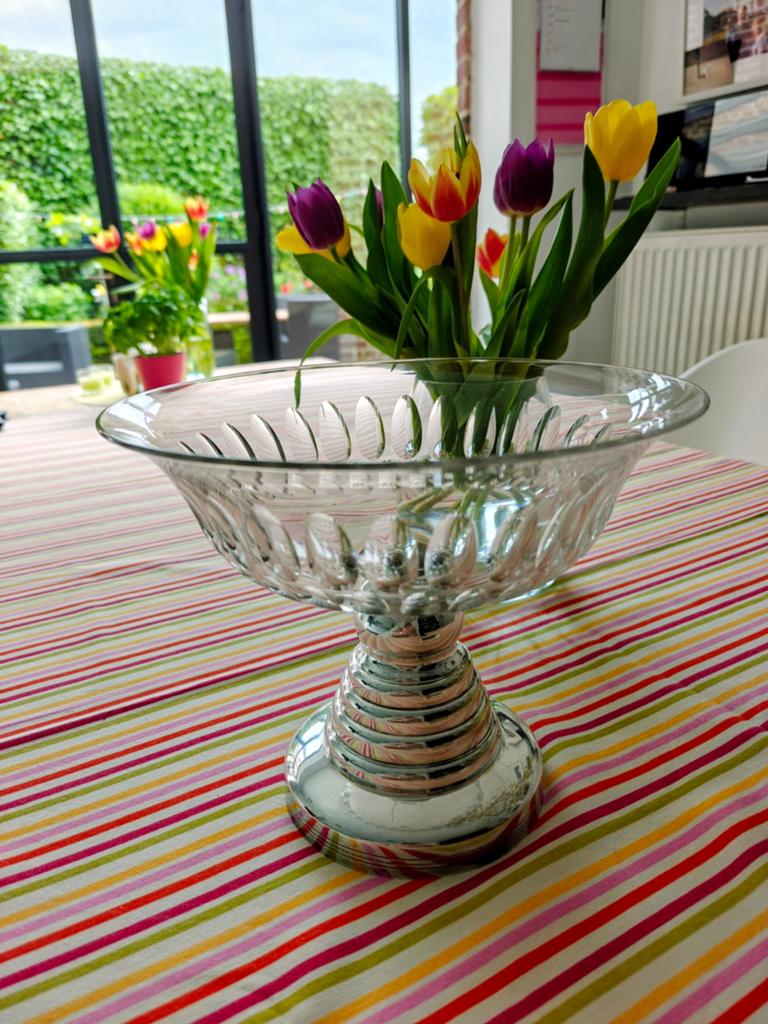 Grote kristallen coupe, zilveren voet, dia 27 cm 4,3 kg, Antiek en Kunst, Ophalen