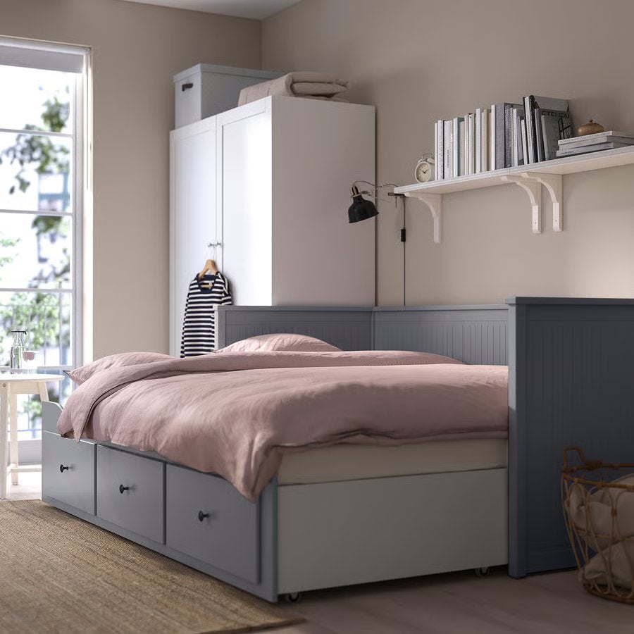 HEMNES Bedbank met 3 lades, grijs/Åfjäll stevig, 80x200 cm, Ophalen, Zo goed als nieuw, Grijs