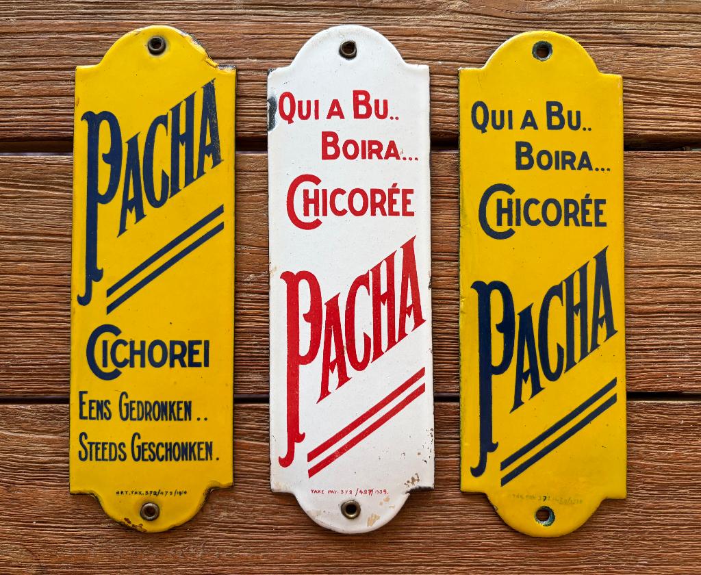 geëmailleerd bord PACHA witlof/chicorei 1938 1939 1940, Verzamelen, Verzenden