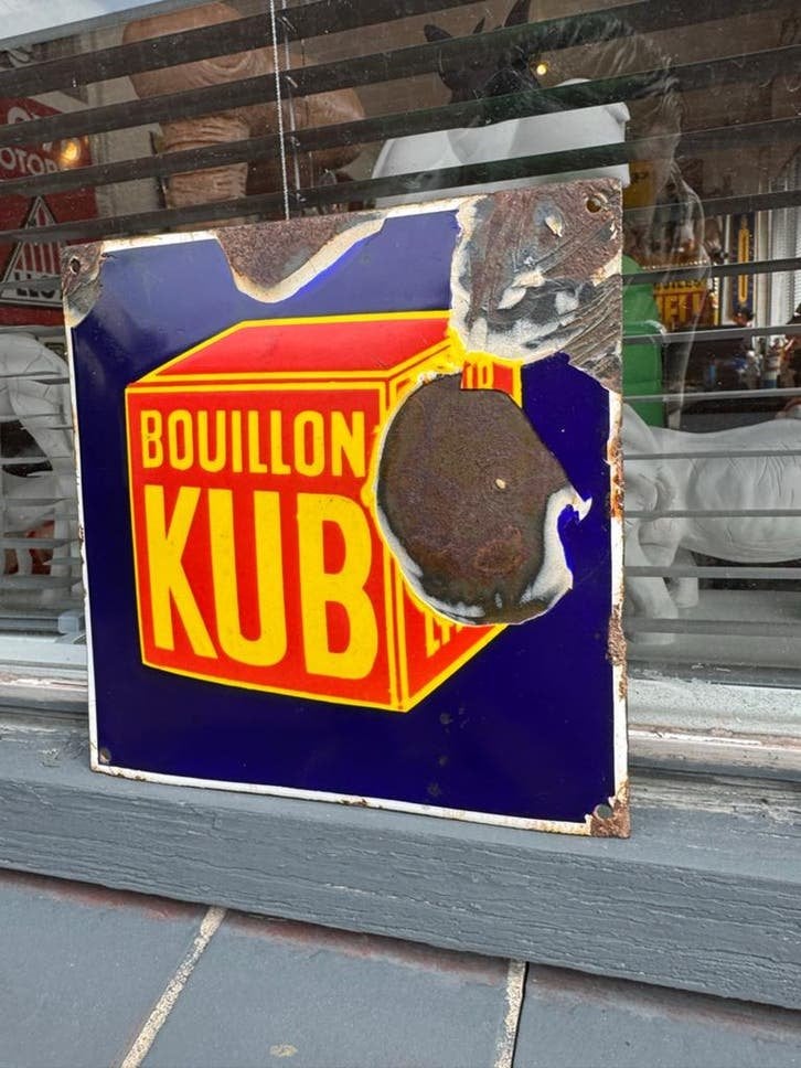 Vintage Bouillon Kub Emaille Reclamebord - Authentiek