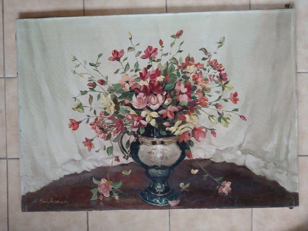 peinture sur bois de chêne, Enlèvement ou Envoi, Classique, Peinture à l'huile, Fleurs
