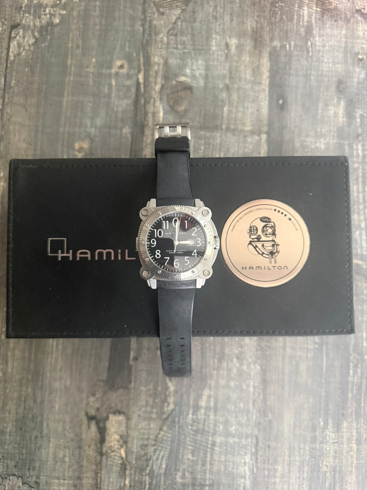 Hamilton Belowzero automatisch horloge, hoesje en 2 bandjes, Ophalen, Zo goed als nieuw, Staal, Staal