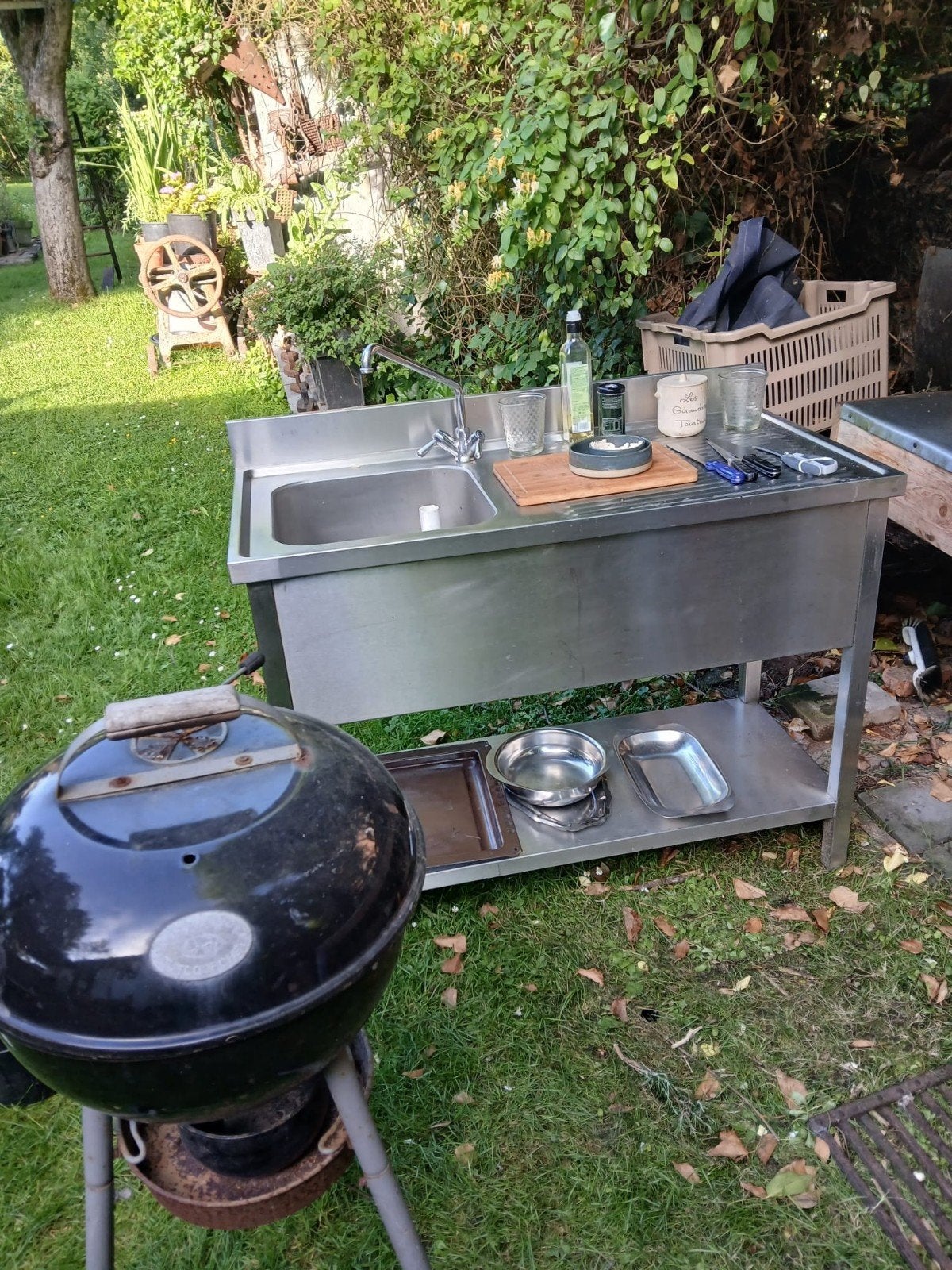 Buitenkeuken hulptafel/wasbak inox, Tuin en Terras, Ophalen, Zo goed als nieuw, Vrijstaand