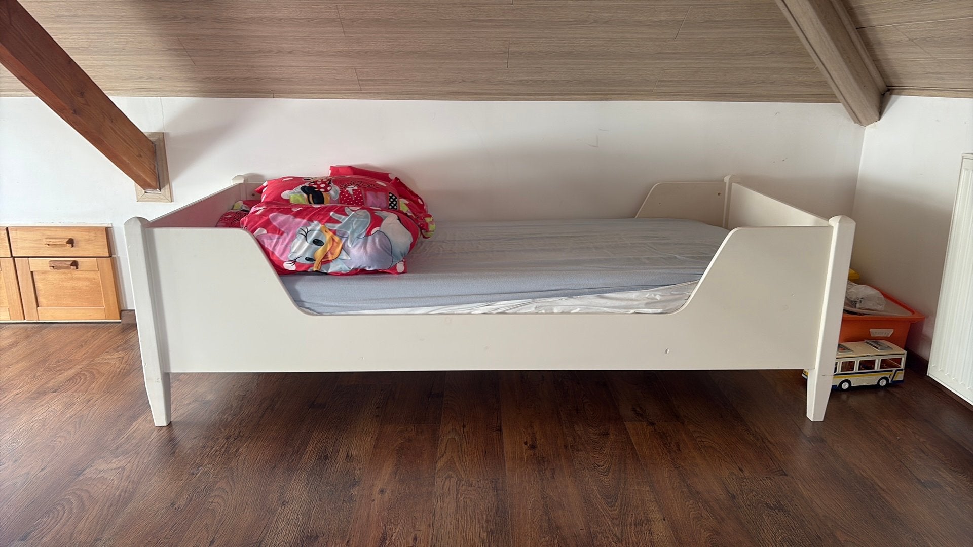 1 persoonsbed met lattenbodem, matras en beddengoed, Ophalen, 85 tot 100 cm, Gebruikt, Lattenbodem