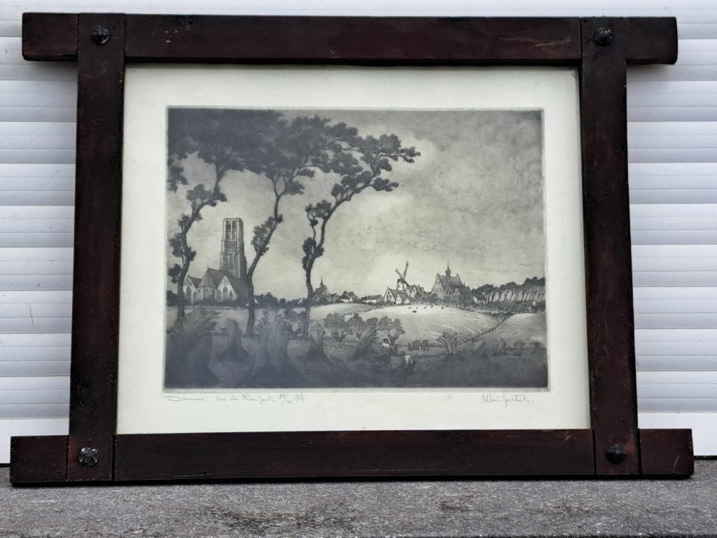 gravure damme vue des remparts signe albert goethals, Enlèvement ou Envoi, Gravure