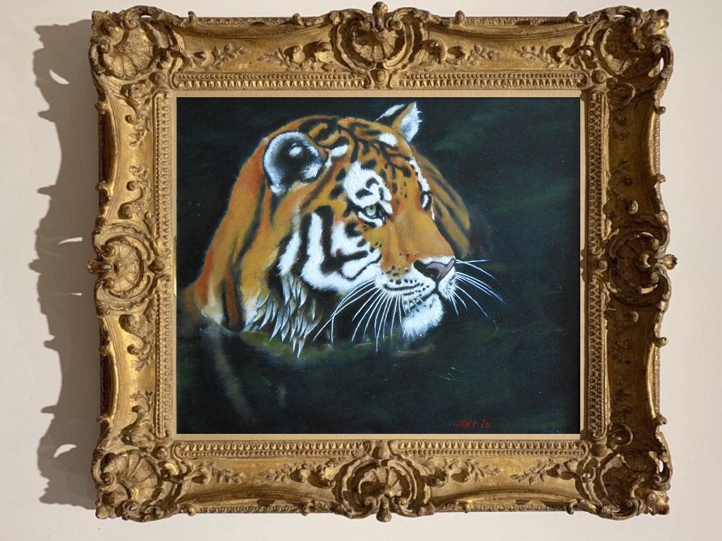 Tiger, Verzenden, Dieren, Olieverf, Handgeschilderd
