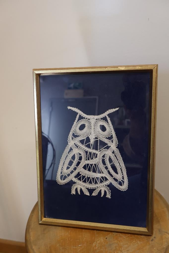 Vintage kantenkloswerk uil, Antiek en Kunst, Ophalen of Verzenden