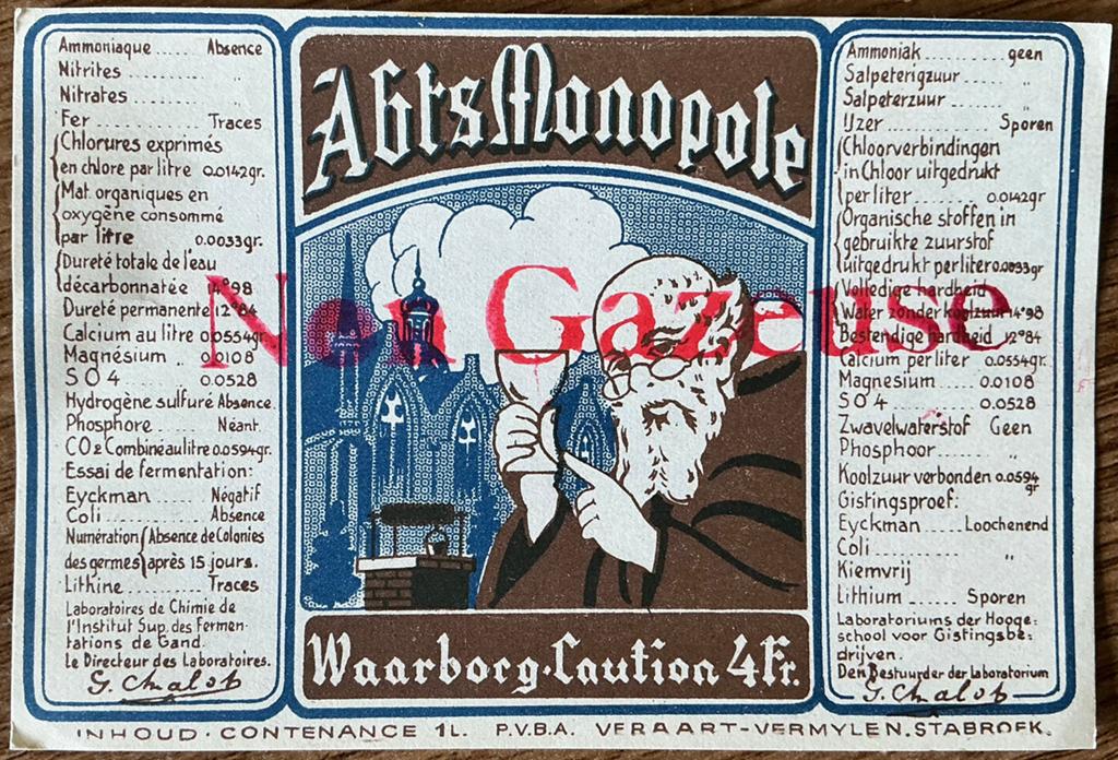 Oud ABTS MONOPOLE/waarborg etiket, Verzamelen, Merken en Reclamevoorwerpen, Ophalen of Verzenden, Zo goed als nieuw, Overige typen