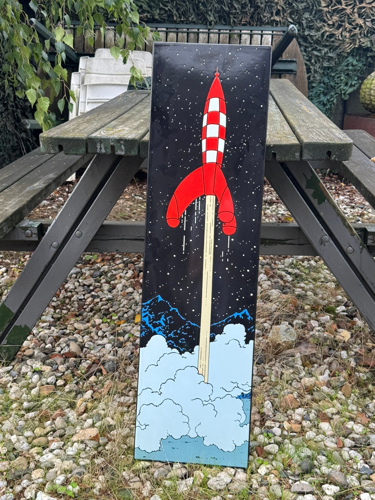 Panneau publicitaire en émail Tintin Rocket to the Moon, Tintin, Enlèvement ou Envoi, ., Comme neuf