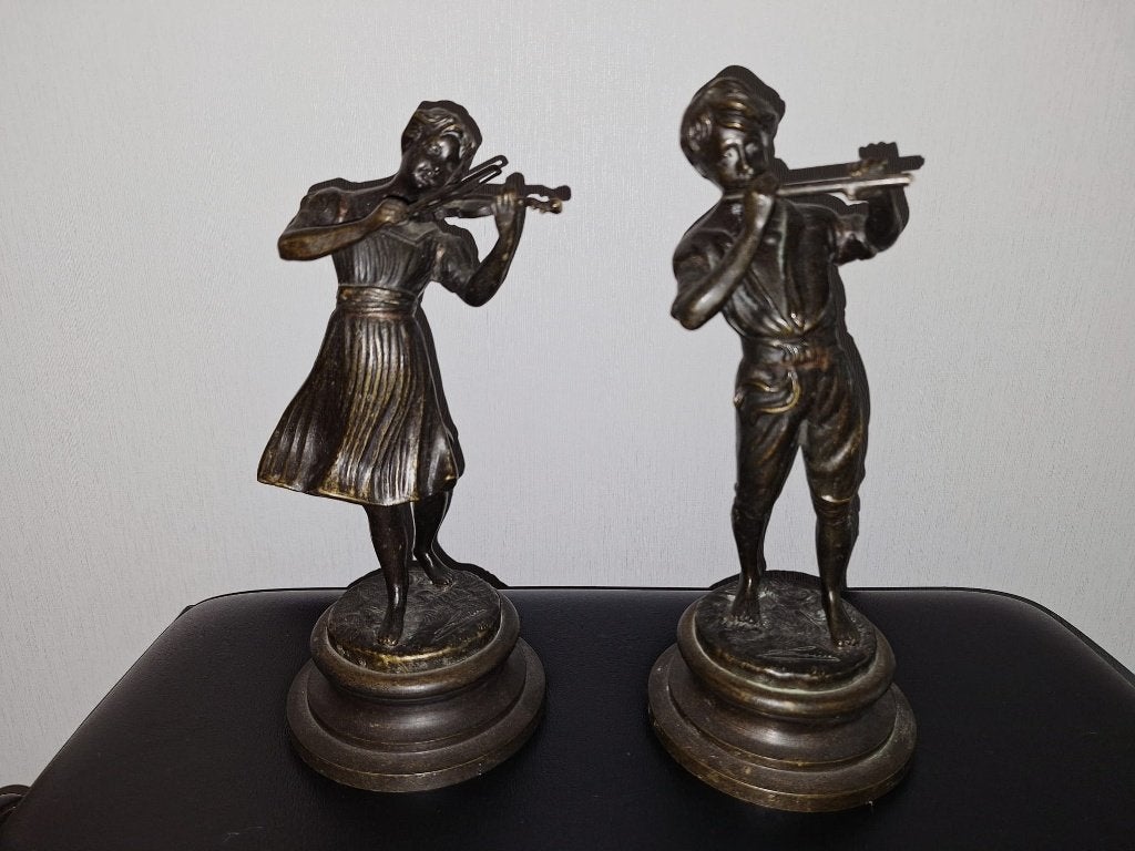 Vintage bronzen beeldjes – Gesigneerd Lancini - Italië, Antiek en Kunst, Overige onderwerpen, Gepatineerd, Ophalen of Verzenden