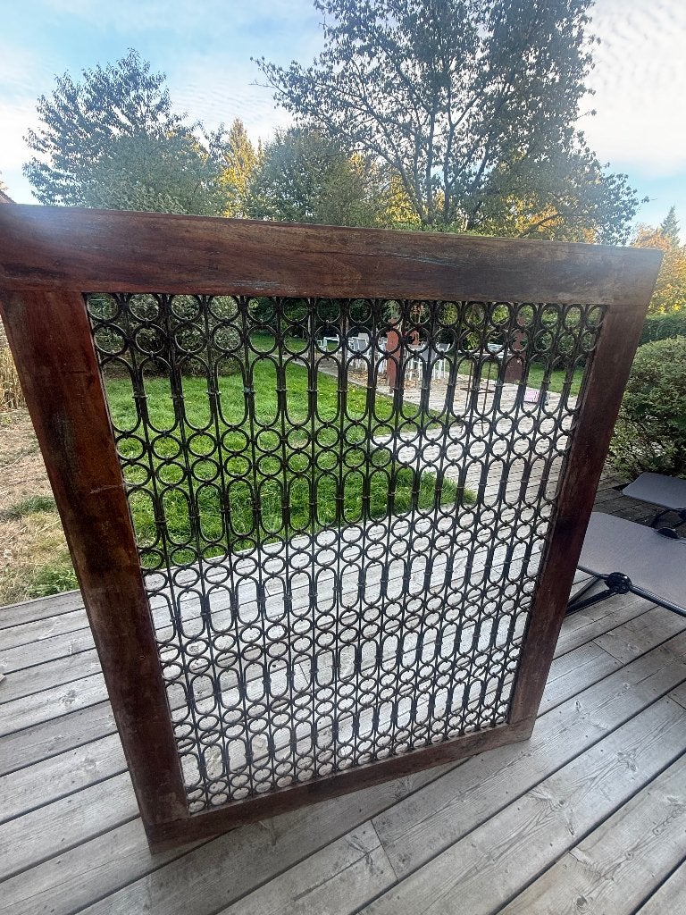 Grande fenêtre exostique bois et fer forgé, Autres styles, Comme neuf, Enlèvement, Autres types