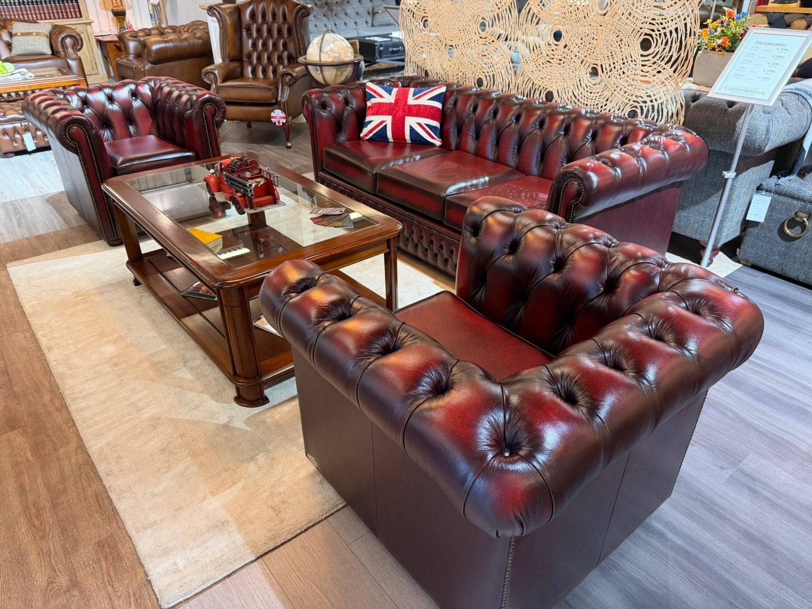 Lancaster Chesterfield bankstel 3-1-1 zits NIEUW rood leder, Enlèvement ou Envoi, Neuf
