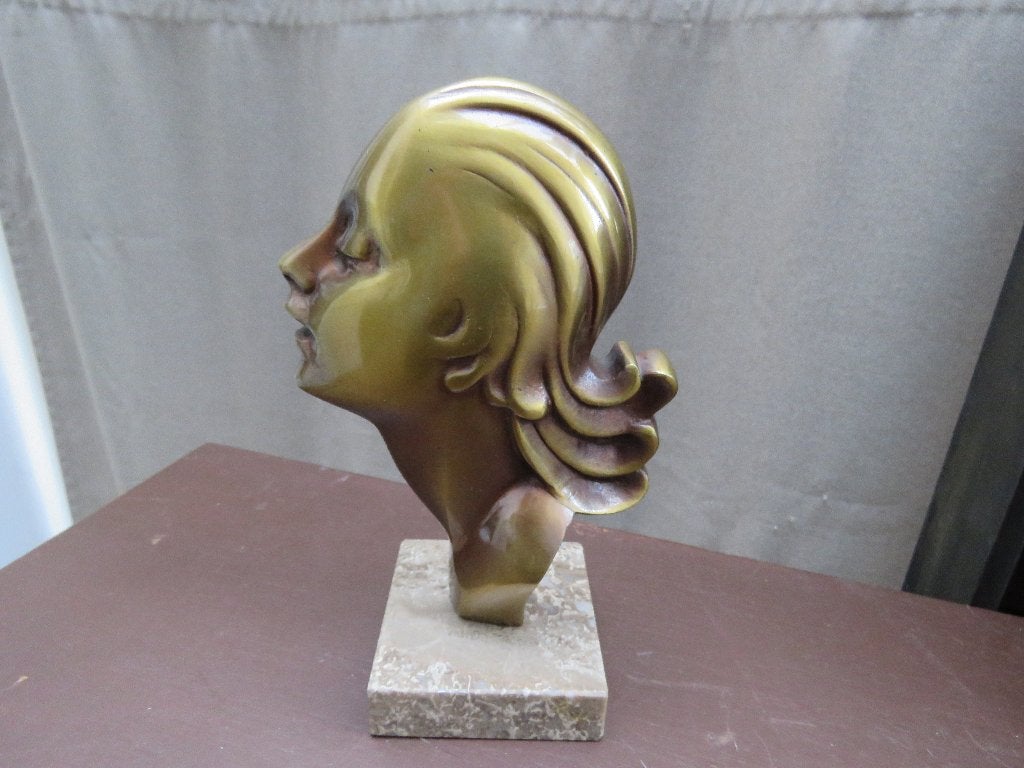 Art deco vrouwenhoofd buste brons marmer ,1930, Antiek en Kunst, Ophalen of Verzenden