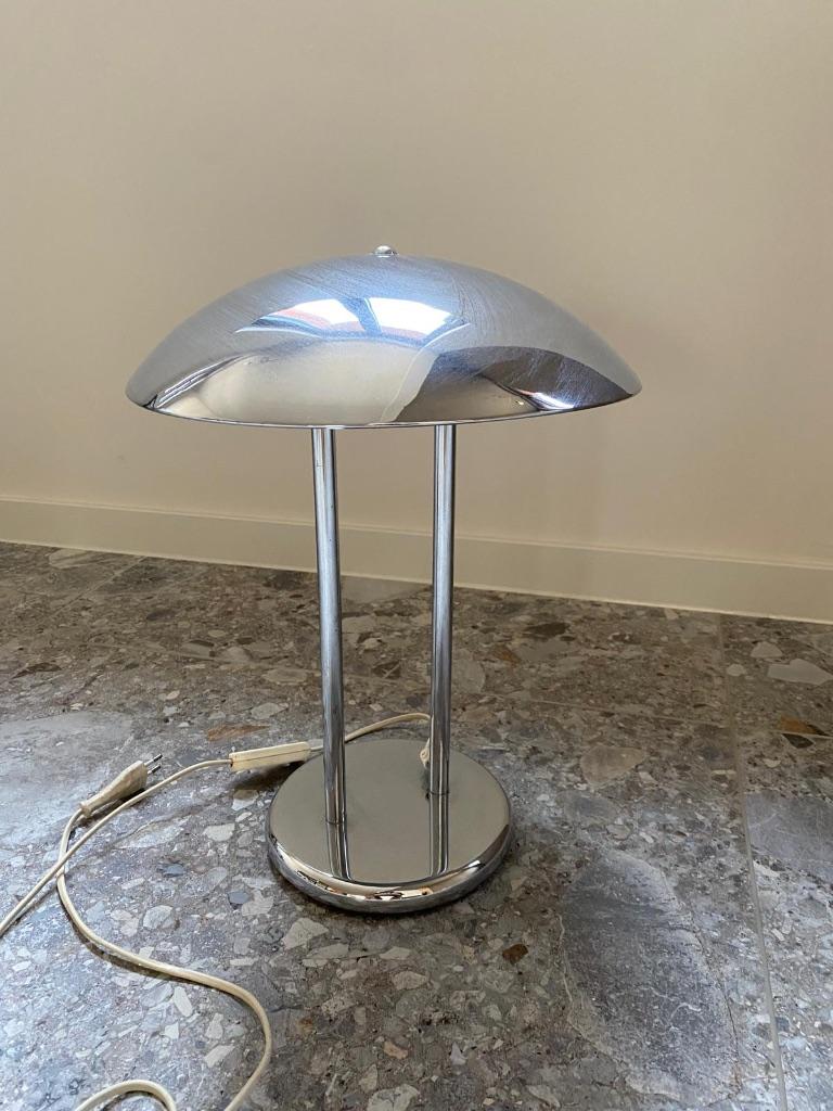 Vintage mushroom tafellamp - chroom 70's style, Ophalen, Gebruikt, Vintage retro eclectisch design, Metaal