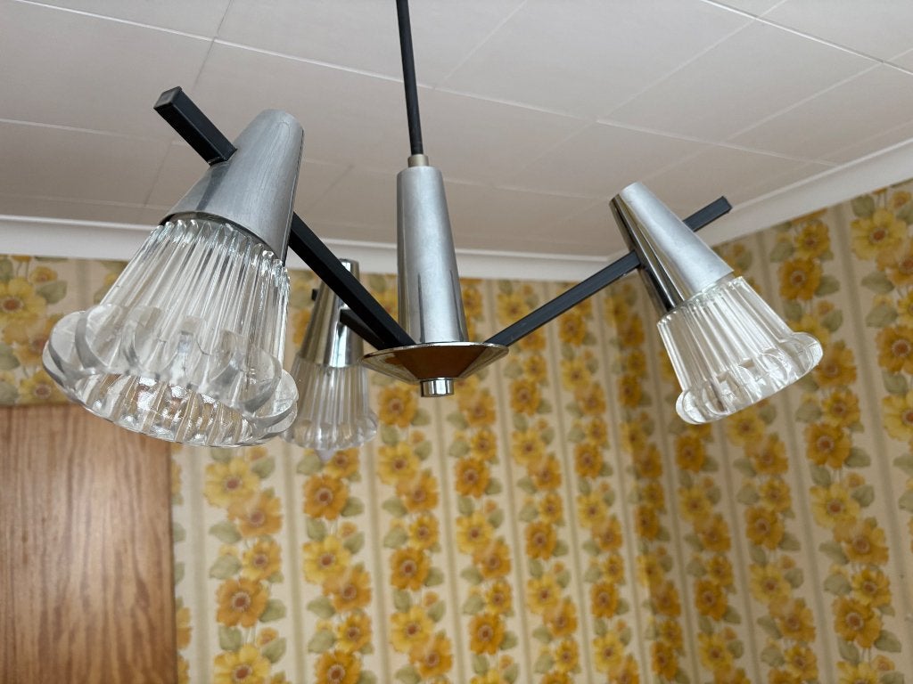 Vintage Space Age Hanglamp – Jaren 50/60 – Chroom, Ophalen, Gebruikt, Metaal, E14 (klein)