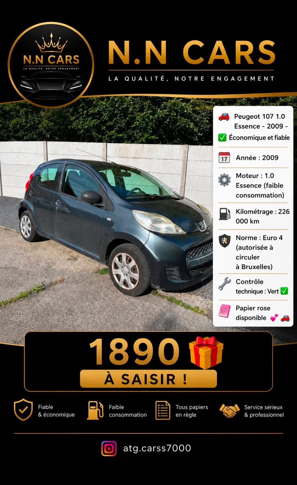Peugoet 107, Achat, Particulier, Vert, Euro 4