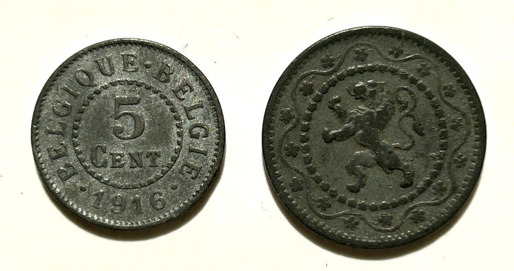 België, 5 cent 1916 & 10 cent 1915, Postzegels en Munten, Munten | België, Ophalen of Verzenden, Metaal, Losse munt