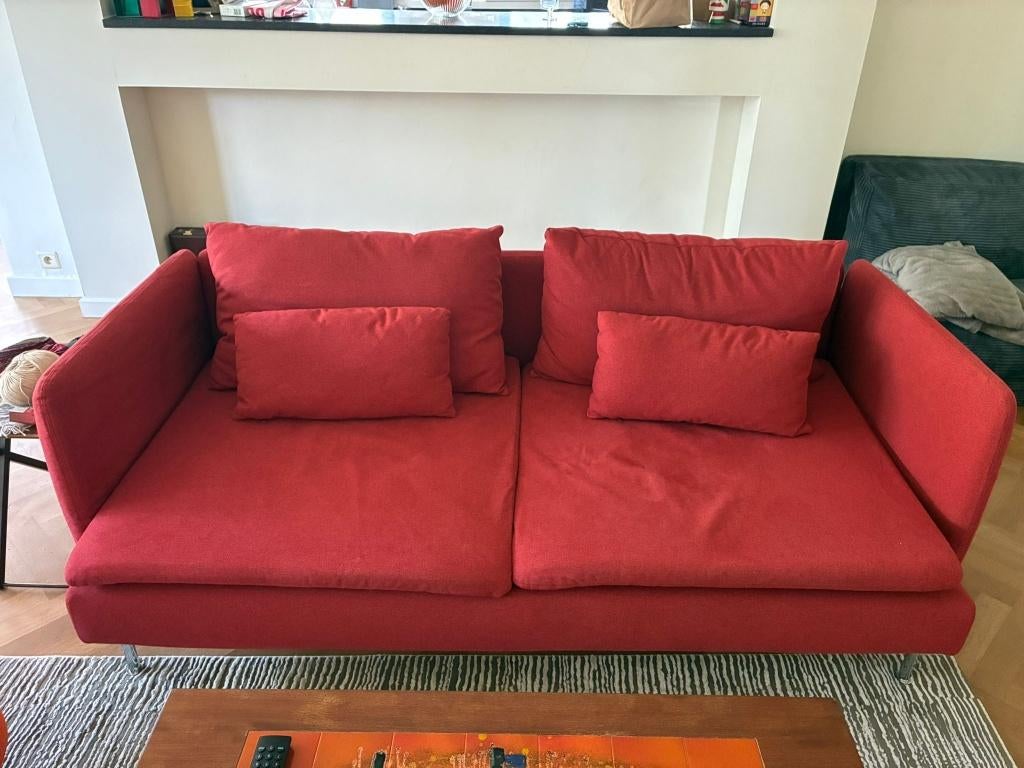 IKEA SÖDERHAMN 3-zitsbank, Tonerud rood, Huis en Inrichting, Zetels | Zetels, Ophalen, Driepersoons, Zo goed als nieuw, Licht, luchtig design, hoog comfort en veerkrachtig schuim.