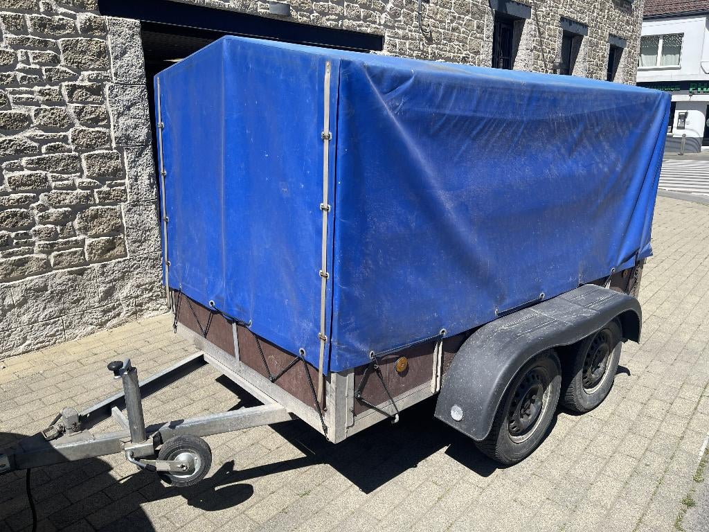 Remorque double essieu 120x240 cm bâchée – bon état, Autos : Divers, Remorques, Enlèvement, Utilisé