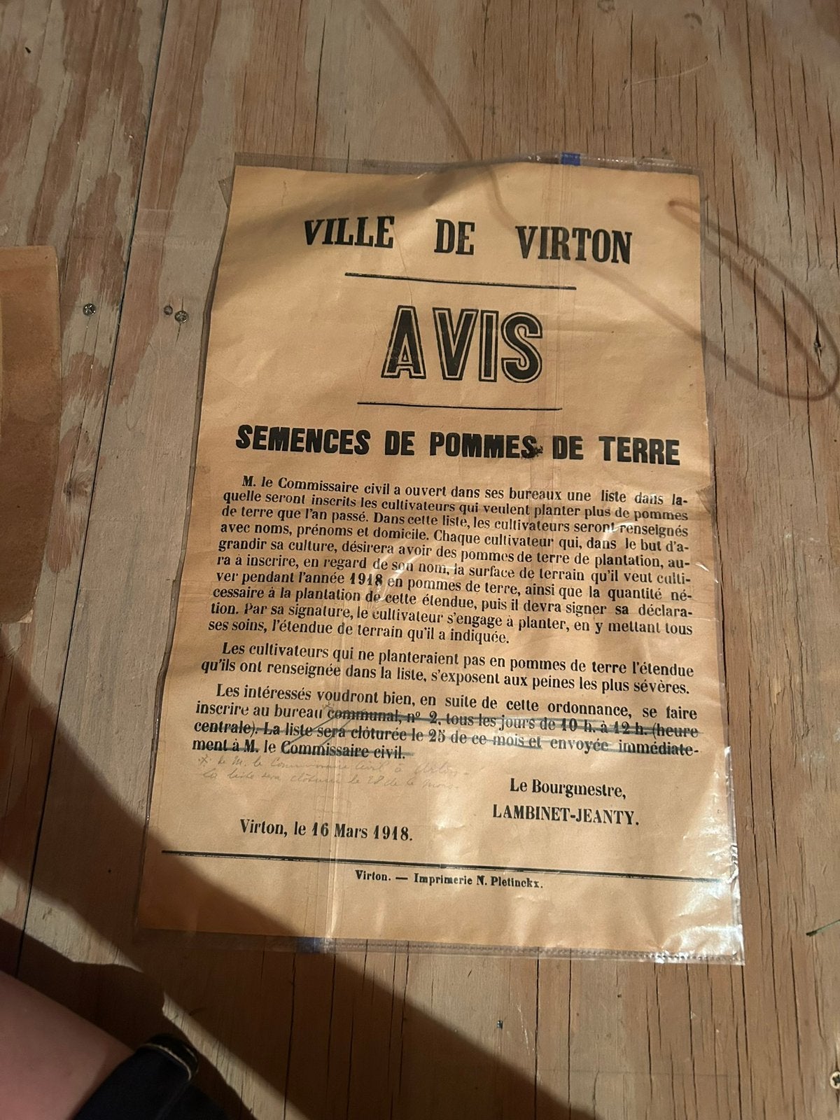 WO1/WW1 Duitse poster “Virton Semences Pommes de Terre”, Ophalen