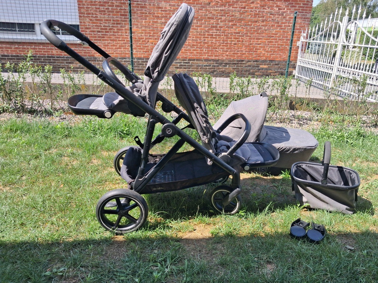 Cybex gazelle duo buggy met 2 zitjes, wieg, adapters en mand, Kinderen en Baby's, Zo goed als nieuw, Verstelbare duwstang, Ophalen