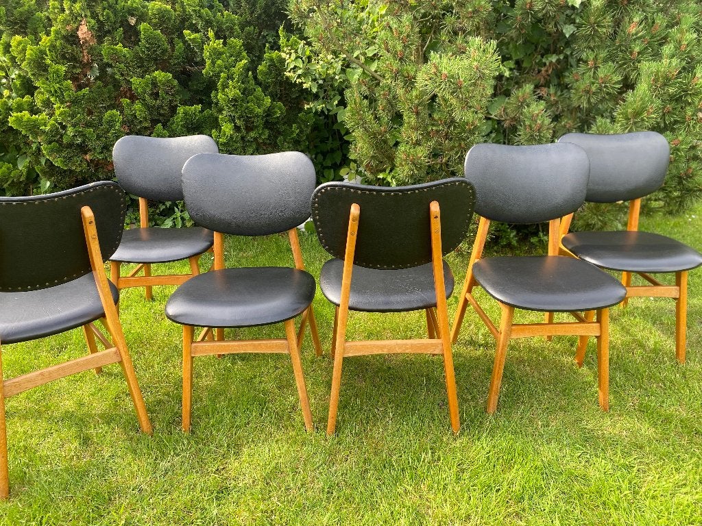 Vintage Scandinavische stoelen – set van 6 – jaren 60/70, Huis en Inrichting, Stoelen, Ophalen, Gebruikt, Zwart, Overige materialen