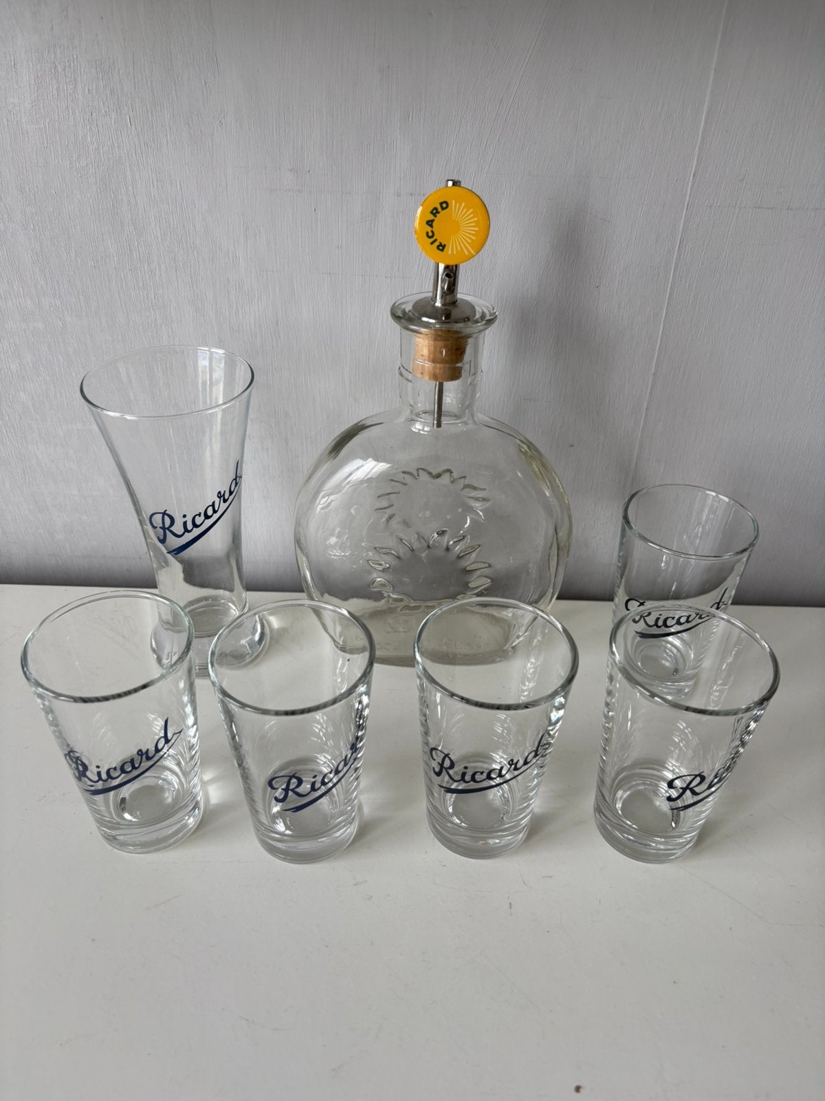6 anciens verres, carafe et bouchon RICARD, Collections, Enlèvement ou Envoi, Comme neuf