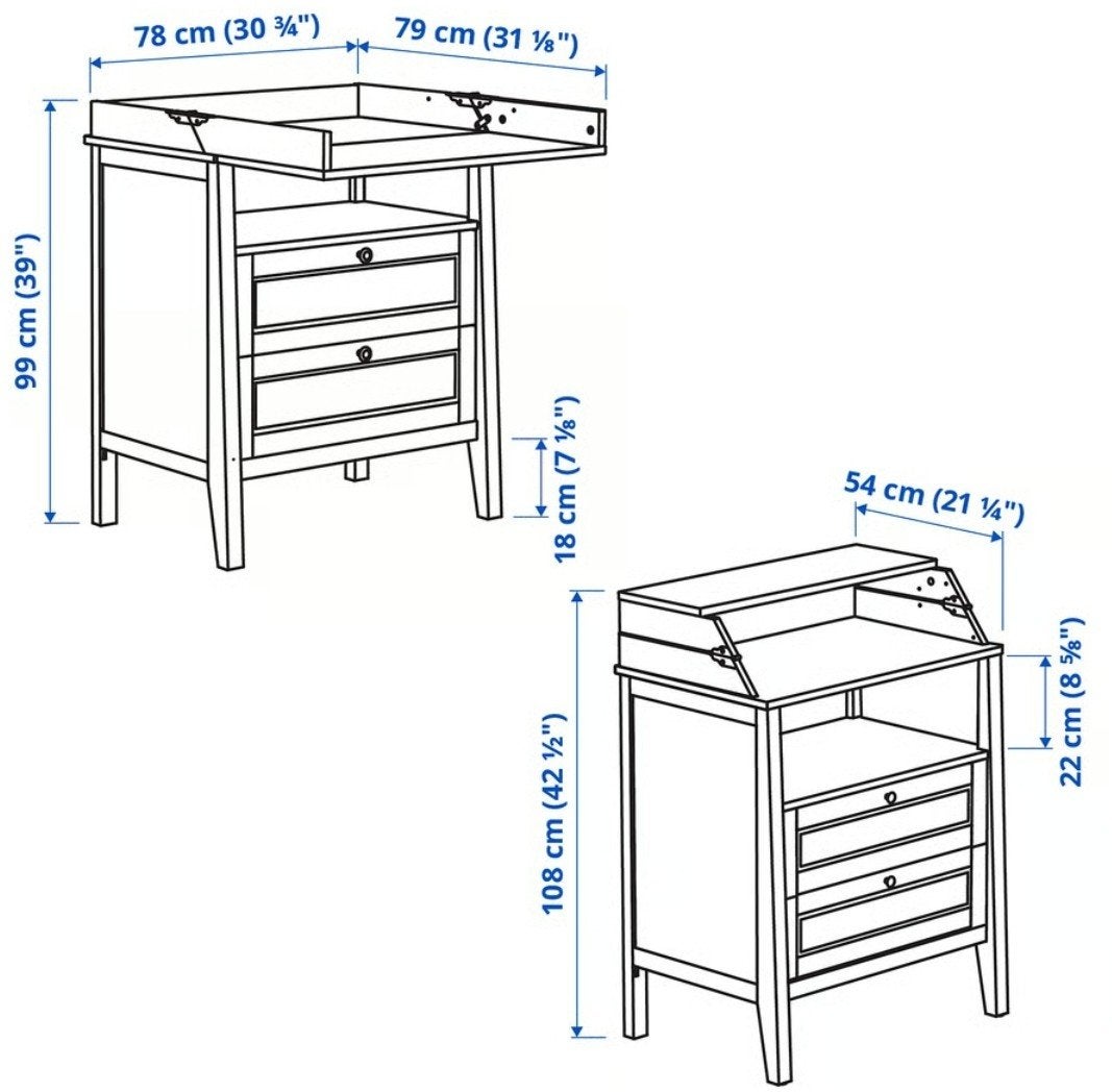 Changing table/chest of drawers, white, 78x79x99 cm, Enlèvement