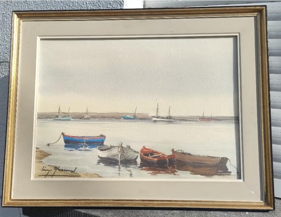 aquarelle marine signe leon claessens, Antiquités & Art, Art | Peinture | Classique, Enlèvement ou Envoi, Aquarelle