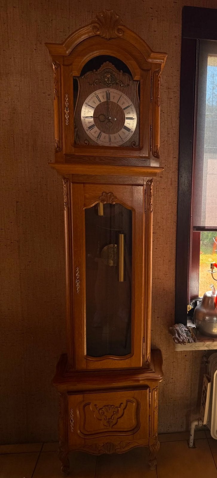 Prachtige klassieke eikenhouten staande klok, Ophalen
