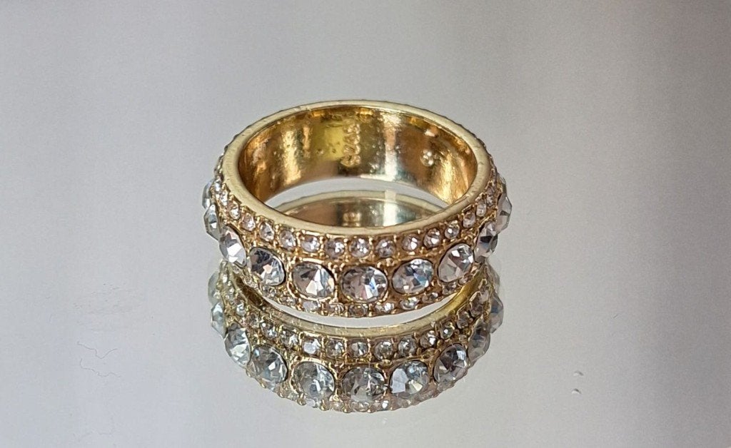 925 Zilveren Ring Verguld met Goud – Zirkonia's, Neuf, Enlèvement ou Envoi, Or, Femme