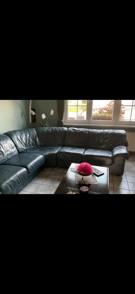 Gratis blauw leder hoeksalon, Ophalen, Gebruikt, Leer, Modern