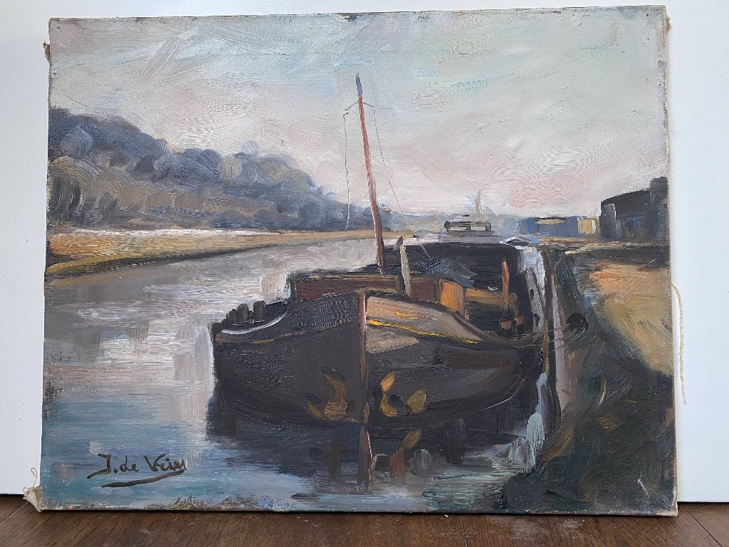 Jacob de Vries - Vaart van Willebroek (olie op doek), Ophalen, Maritiem / water, Doek, Olieverf