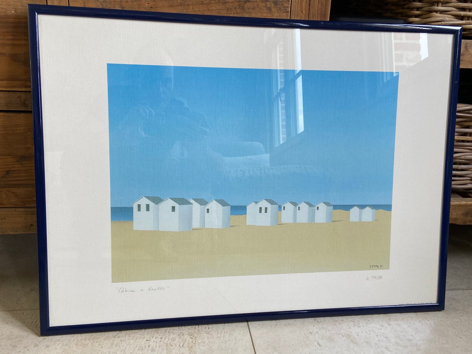 Lithographie encadrée « Cabine à Knokke » – Vittorio Stoppa, Antiquités & Art, Art | Lithographies & Sérigraphies, Signé, Enlèvement