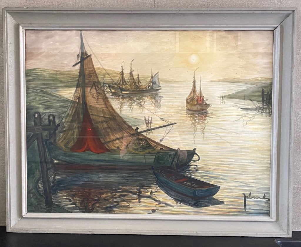 Idserda Theo Aquarel, Ophalen, Maritiem / water, Achter glas, Overige ondergronden
