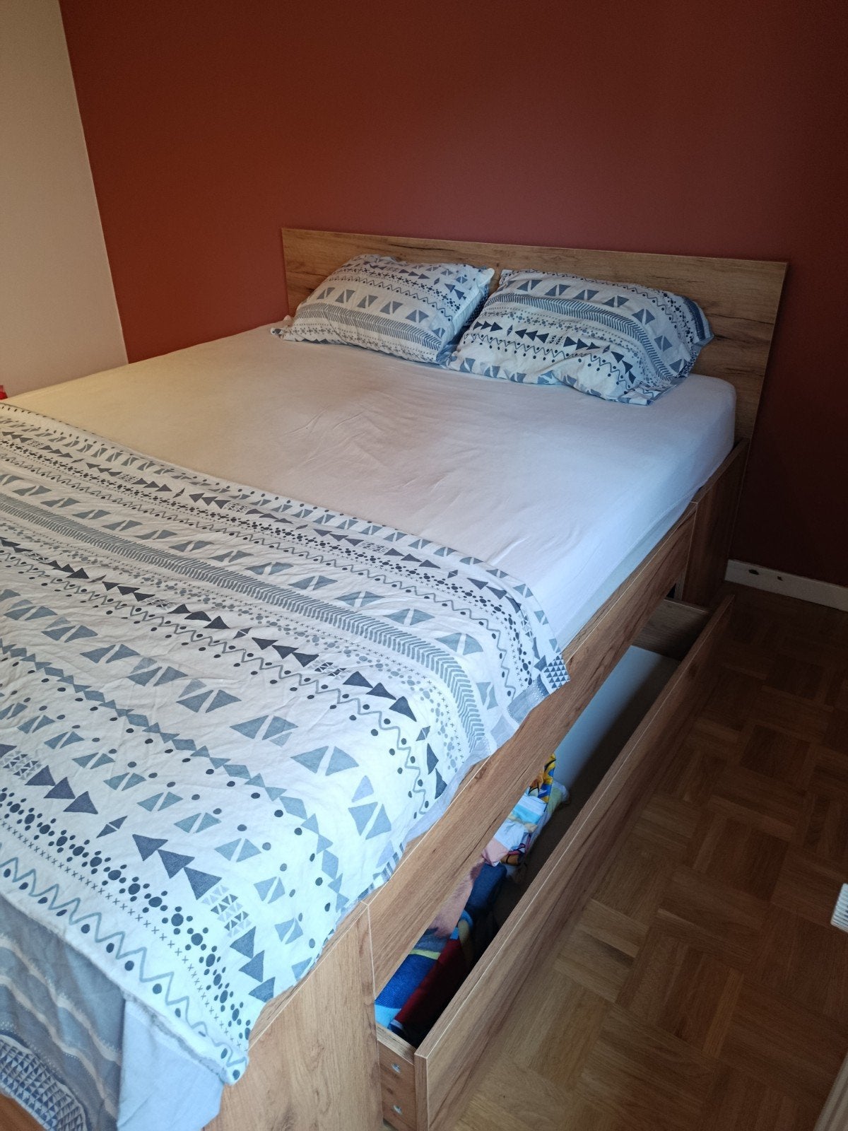 Dubbelbed - warm eiken kleur, Huis en Inrichting, Slaapkamer | Complete slaapkamers, Ophalen