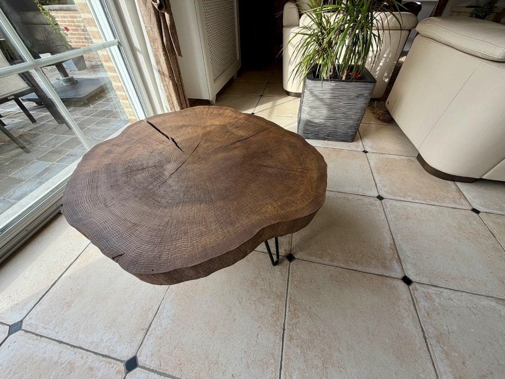 Salontafel - Boomstamschijftafel, Huis en Inrichting, Ophalen, Landelijk-hedendaags-modern, 50 tot 100 cm, Rond