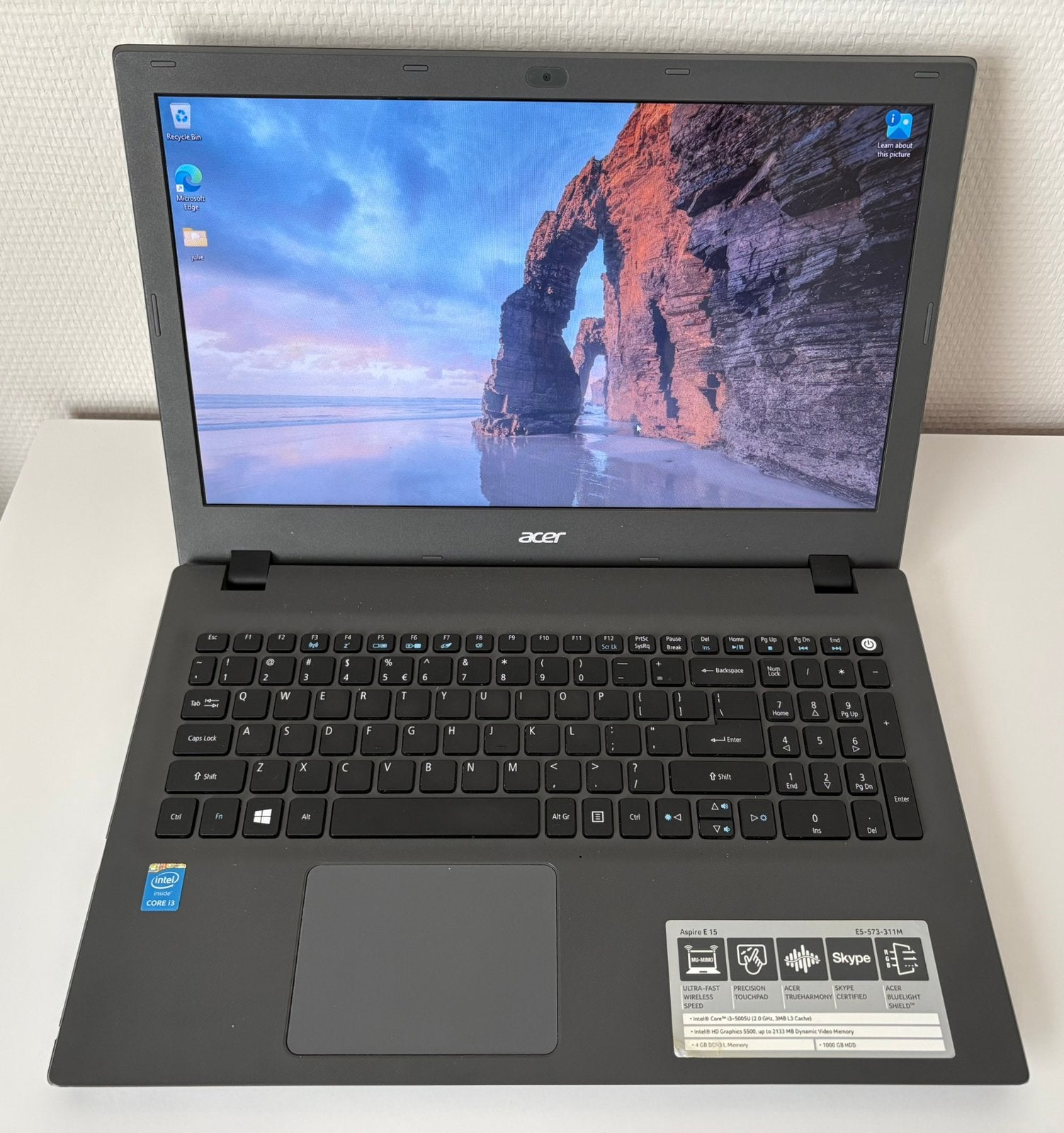 Ordinateur portable Acer 15"/Core i3/8GB/SSD 128GB, Informatique & Logiciels, Qwerty, 8 GB, Comme neuf, Enlèvement