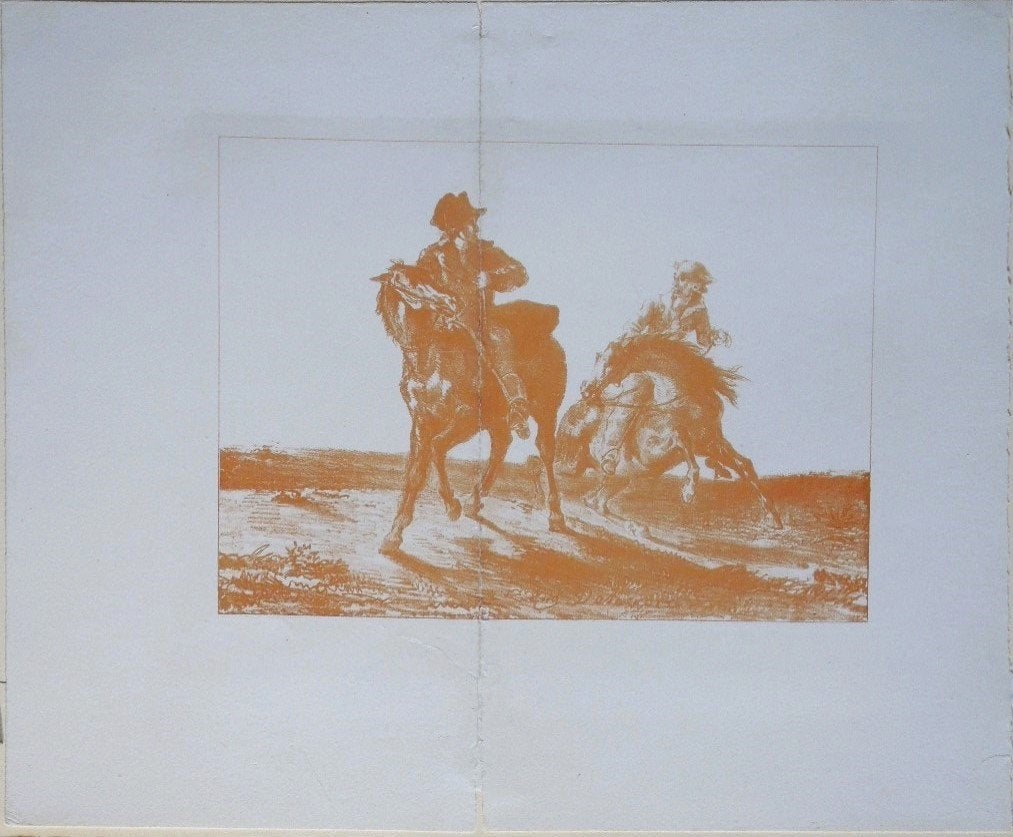 Eugène Delacroix litho "Woest paardrijdende Mannen", Antiquités & Art, Enlèvement, Personnages et figures fantastiques, Lithographie
