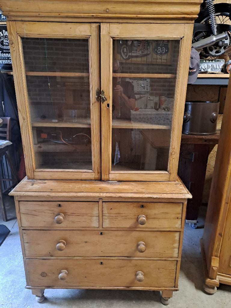 meuble en pin vitrine + tiroirs, Enlèvement, Utilisé, Pin, Avec tiroir(s)