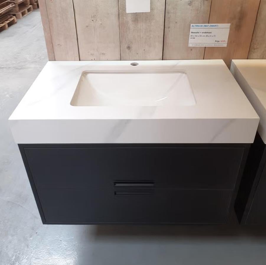 SALE! moderne wastafel, marmerlook, mat zwart, Altira 80, Ophalen of Verzenden, Nieuw, Zwart