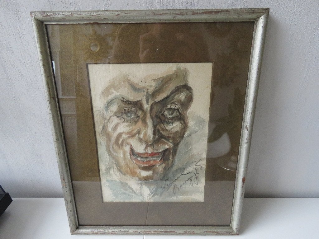 Expressief portret Gouache potlood 1928, Ophalen of Verzenden, Aquarel, Gesigneerd