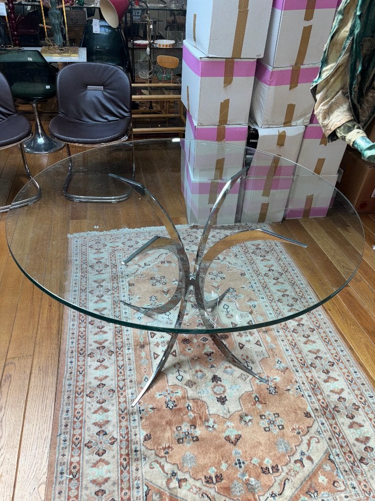 Table à manger ronde vintage Ann 70 en verre et Chrome, Maison & Meubles, Enlèvement ou Envoi, ., Verre, .