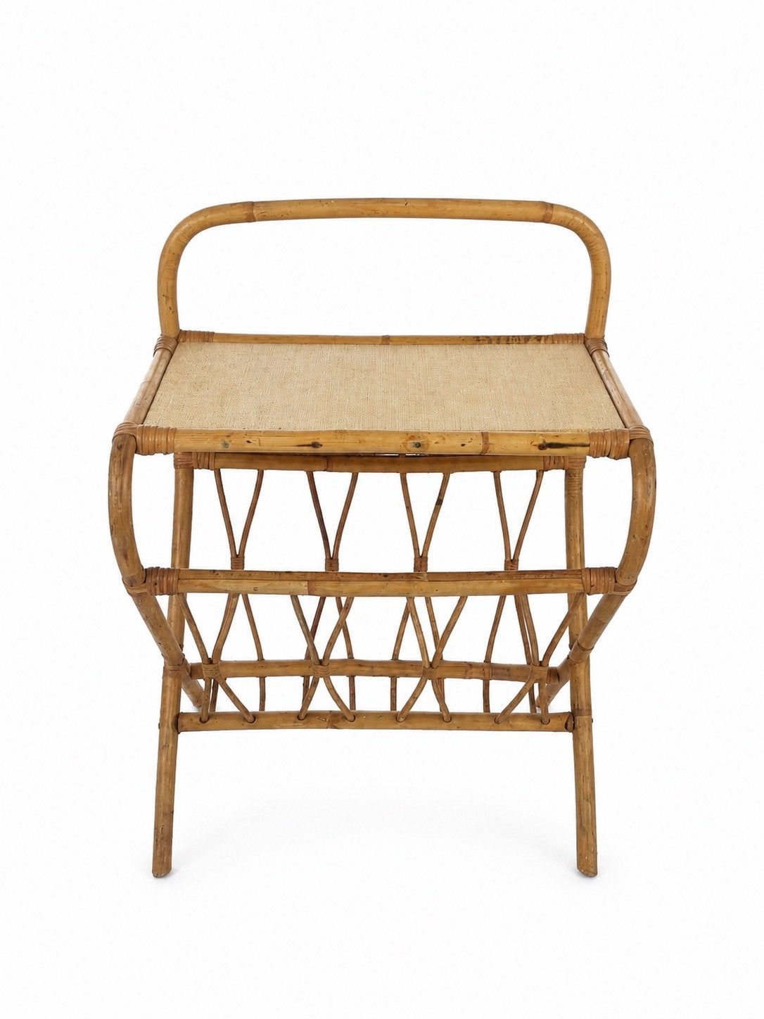 Vintage rotan bijzettafel met tijdschriftenrek, Tijdschriftenrek, Ophalen of Verzenden, Zo goed als nieuw, Bohemian