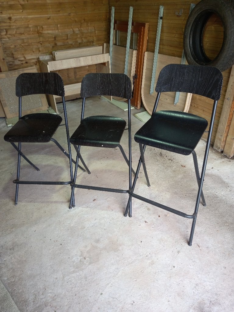 3 plooistoelen (barkrukken) -FRANKLIN, 3 krukken, Ophalen, Zo goed als nieuw, Hout