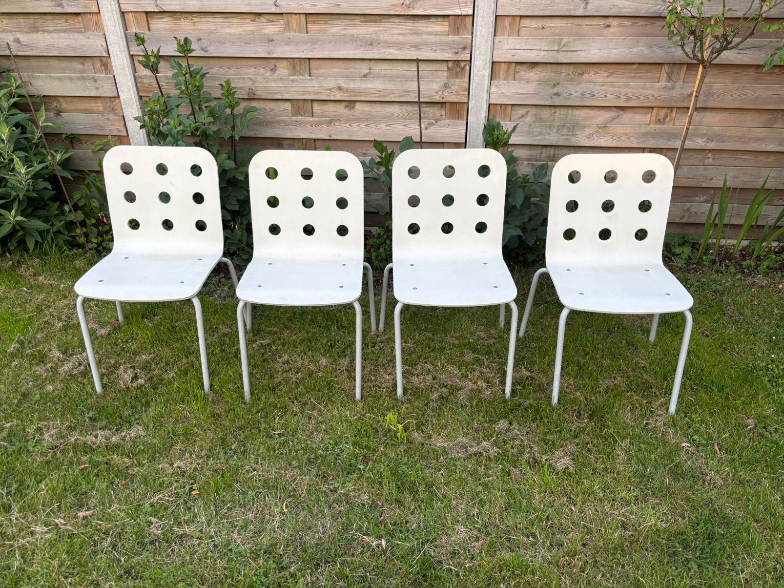 4 witte stoelen, Huis en Inrichting, Ophalen, Gebruikt, Wit, Vier